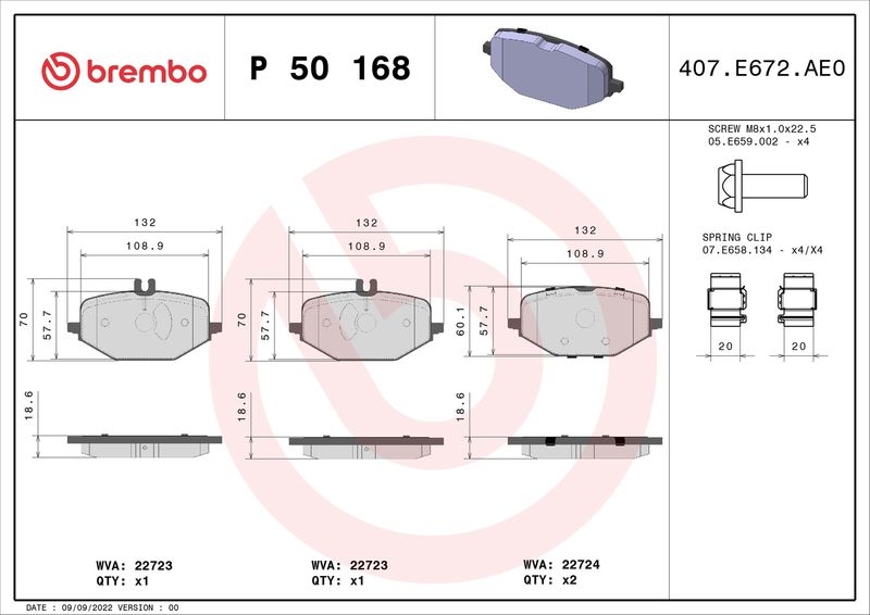 BREMBO P 50 168 Brake Pad Set, disc brake