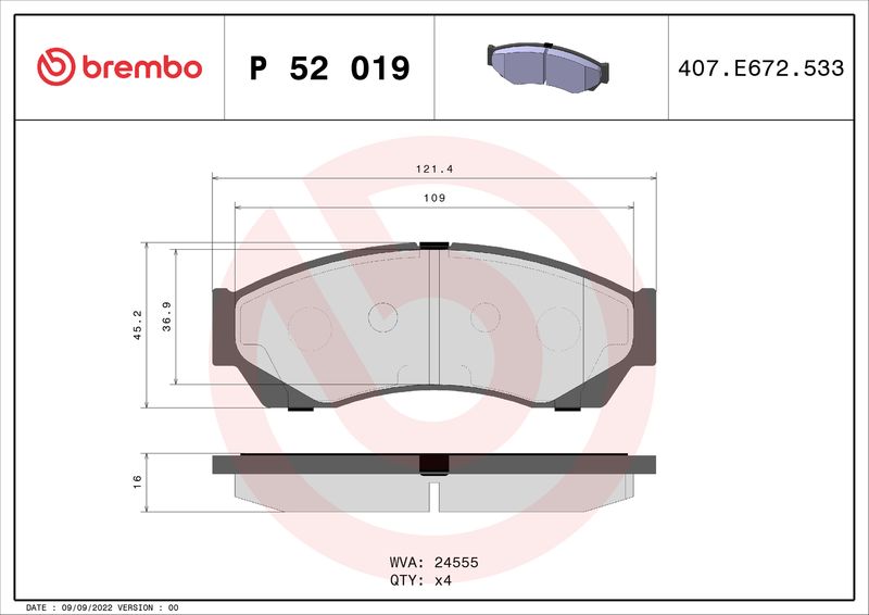 BREMBO P 52 019 Brake Pad Set, disc brake
