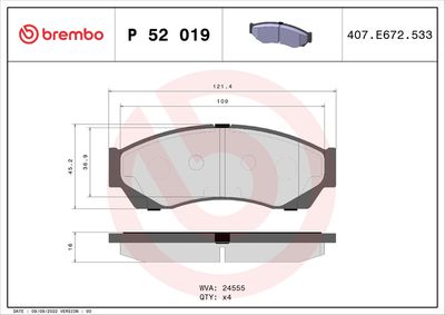 Brake Pad Set, disc brake BREMBO P 52 019