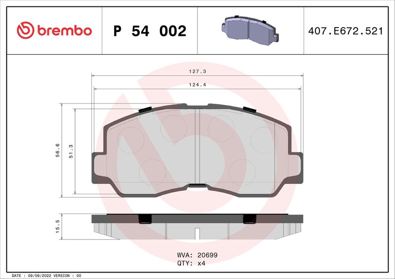 BREMBO P 54 002 Brake Pad Set, disc brake