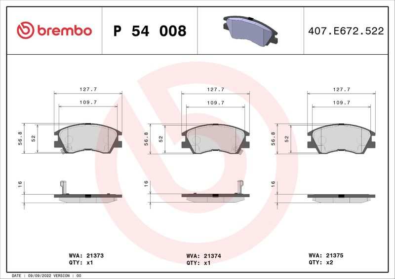 BREMBO P 54 008 Brake Pad Set, disc brake