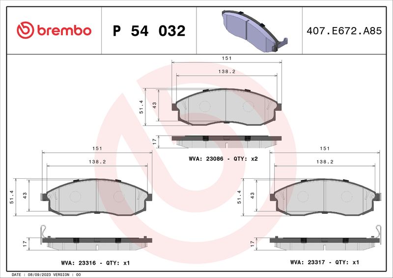 BREMBO P 54 032 Brake Pad Set, disc brake