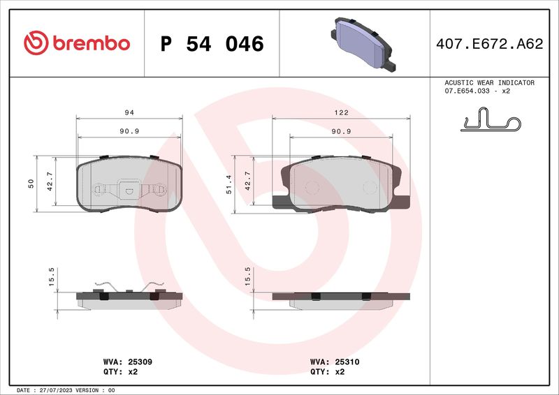 BREMBO P 54 046 Brake Pad Set, disc brake