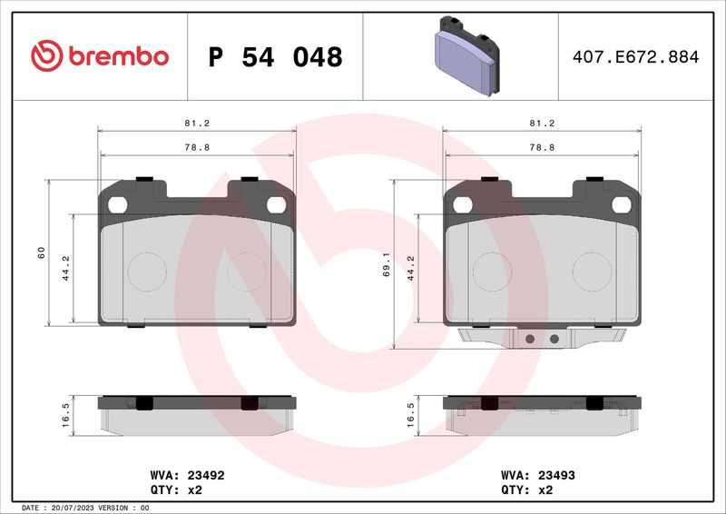 BREMBO P 54 048 Brake Pad Set, disc brake