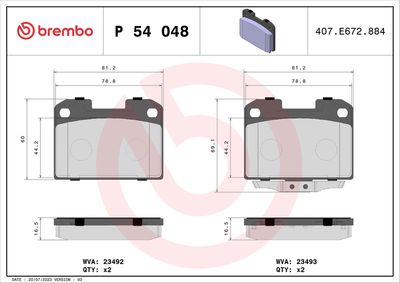 Brake Pad Set, disc brake BREMBO P 54 048