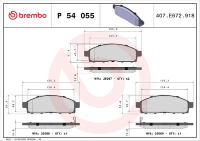 Brake Pad Set, disc brake BREMBO P 54 055