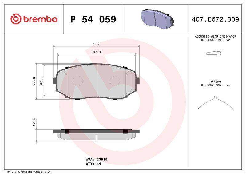 BREMBO P 54 059 Brake Pad Set, disc brake