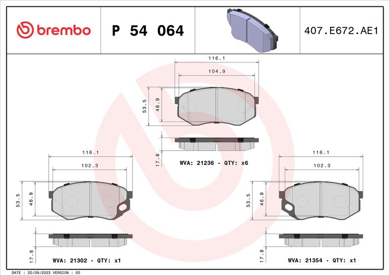 BREMBO P 54 064 Brake Pad Set, disc brake