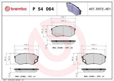 Brake Pad Set, disc brake BREMBO P 54 064