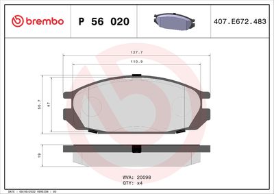 Brake Pad Set, disc brake BREMBO P 56 020