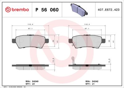 Brake Pad Set, disc brake BREMBO P 56 060