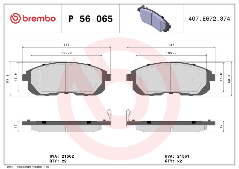 BREMBO P 56 065 Brake Pad Set, disc brake