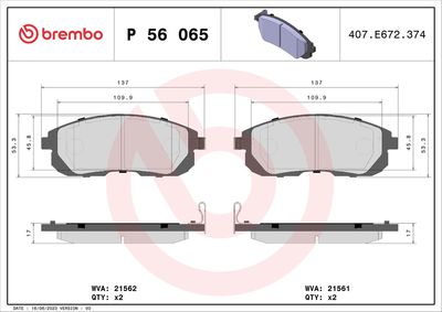 Brake Pad Set, disc brake BREMBO P 56 065