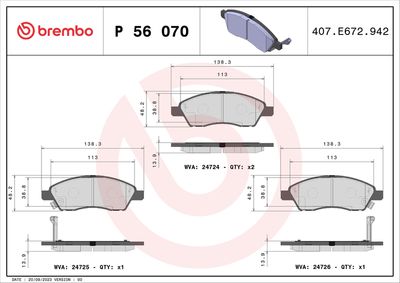 Brake Pad Set, disc brake BREMBO P 56 070