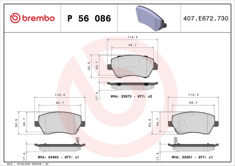 BREMBO P 56 086 Brake Pad Set, disc brake