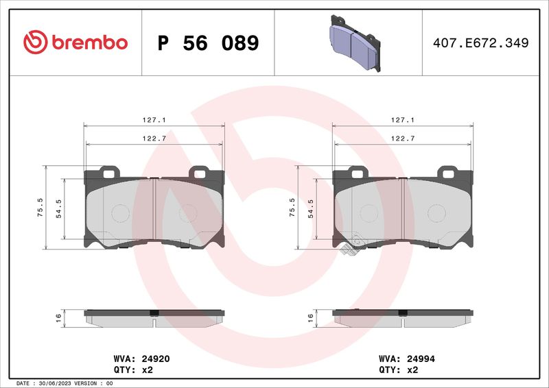BREMBO P 56 089 Brake Pad Set, disc brake