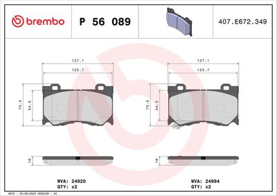 Brake Pad Set, disc brake BREMBO P 56 089