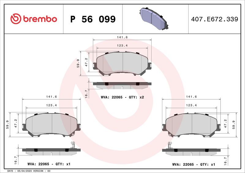BREMBO P 56 099 Brake Pad Set, disc brake