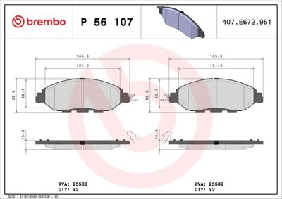 Brake Pad Set, disc brake BREMBO P 56 107