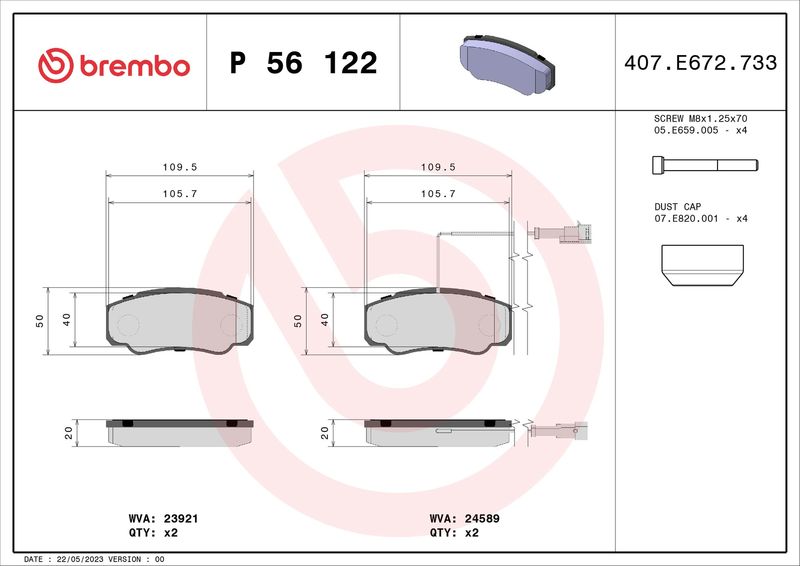BREMBO P 56 122 Brake Pad Set, disc brake