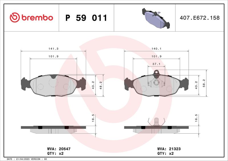 BREMBO P 59 011 Brake Pad Set, disc brake