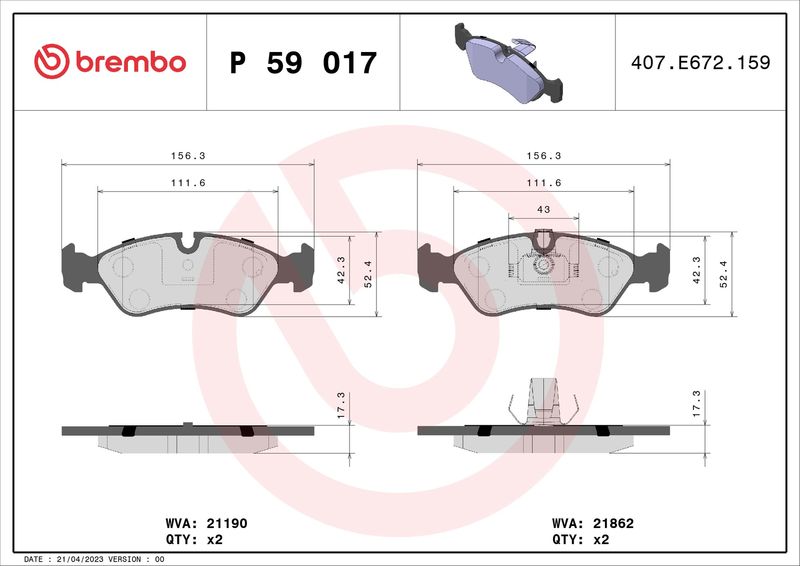 BREMBO P 59 017 Brake Pad Set, disc brake