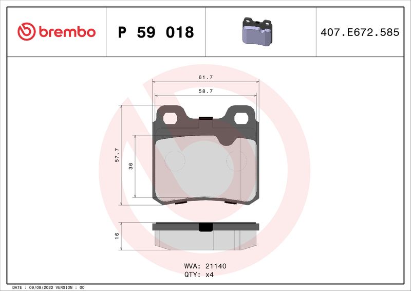 BREMBO P 59 018 Brake Pad Set, disc brake