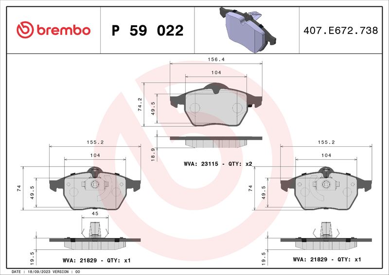 BREMBO P 59 022 Brake Pad Set, disc brake