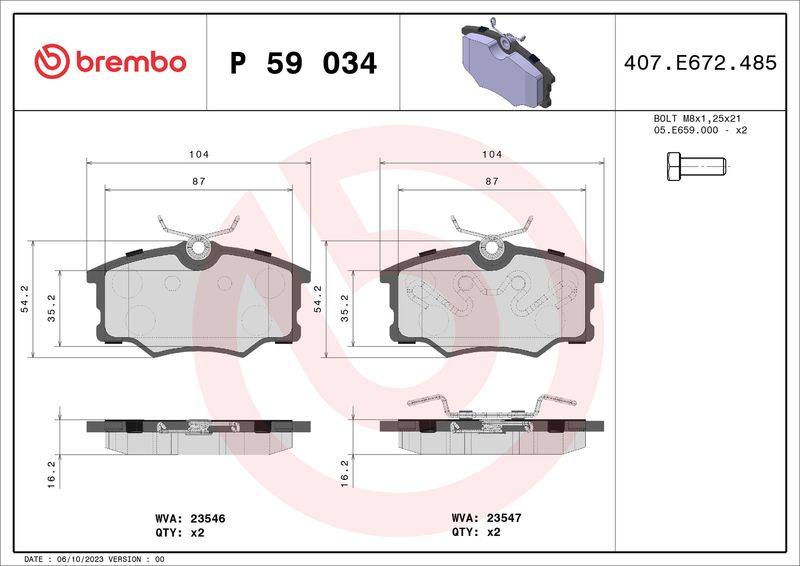 BREMBO P 59 034 Brake Pad Set, disc brake
