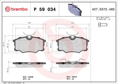 Brake Pad Set, disc brake BREMBO P 59 034