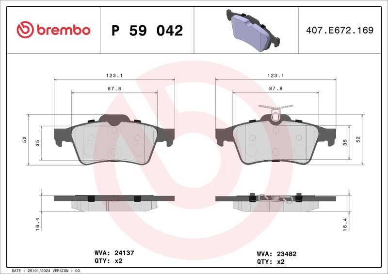 BREMBO P 59 042X Brake Pad Set, disc brake