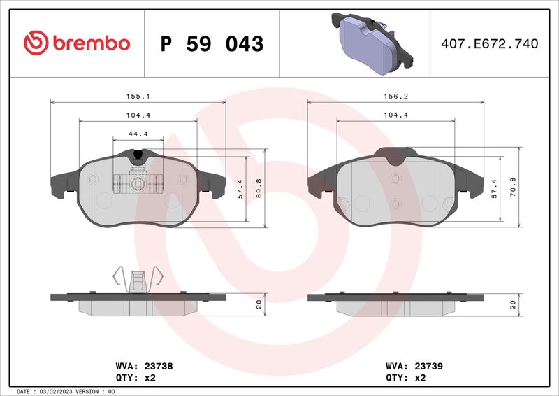 BREMBO P 59 043 Brake Pad Set, disc brake