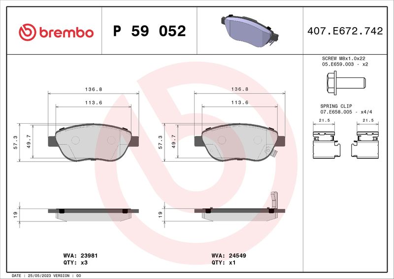BREMBO P 59 052 Brake Pad Set, disc brake