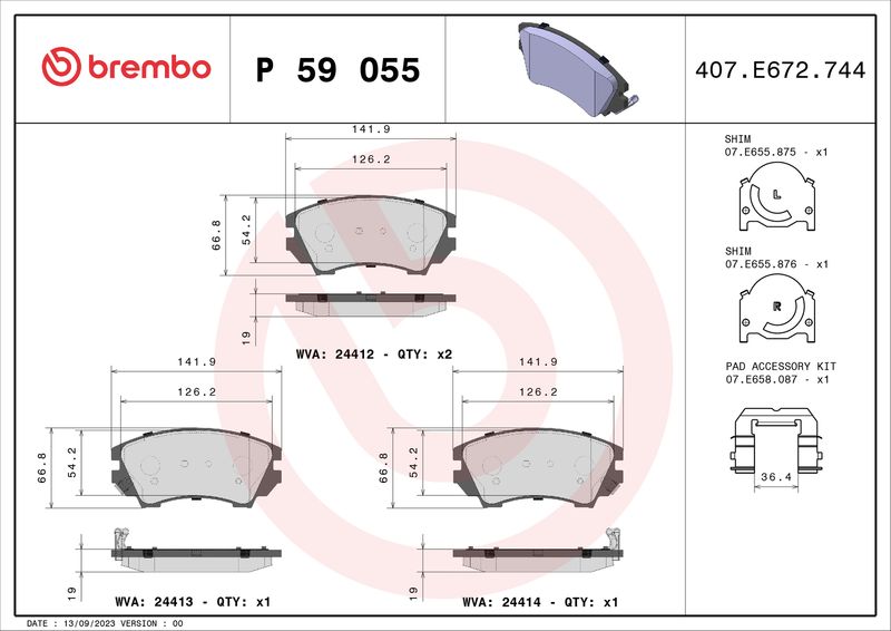 BREMBO P 59 055X Brake Pad Set, disc brake