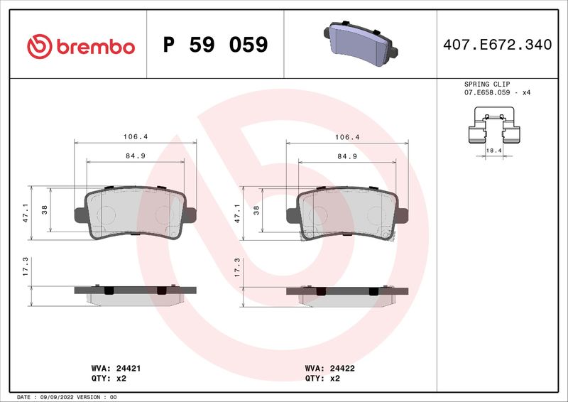 BREMBO P 59 059 Brake Pad Set, disc brake