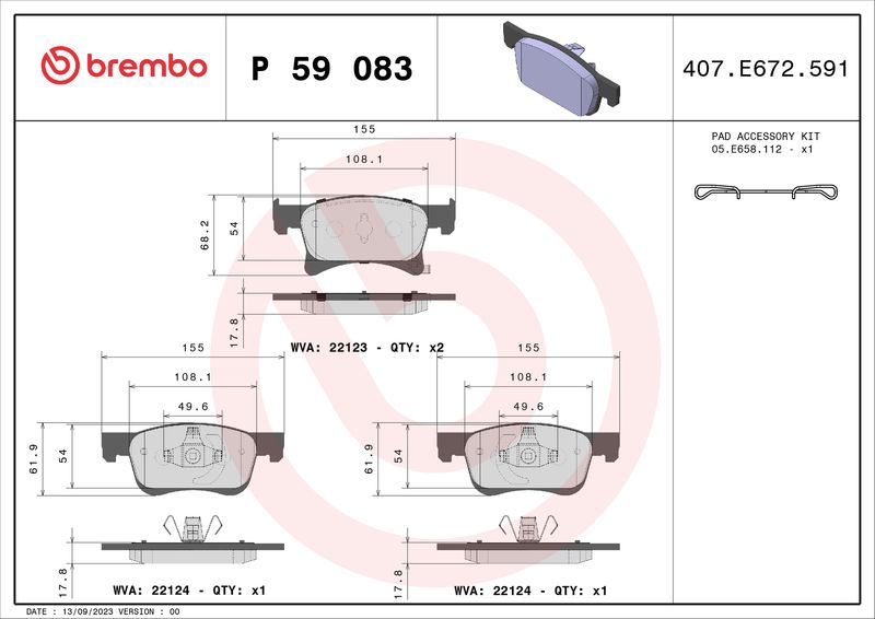 BREMBO P 59 083 Brake Pad Set, disc brake