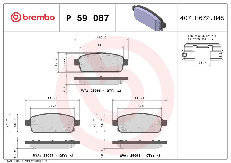 BREMBO P 59 087 Brake Pad Set, disc brake