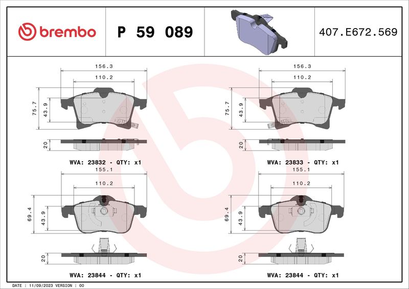 BREMBO P 59 089 Brake Pad Set, disc brake