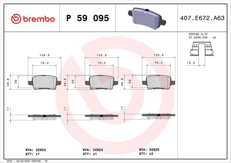 BREMBO P 59 095 Brake Pad Set, disc brake