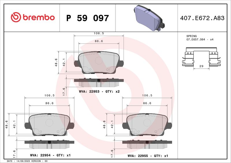 BREMBO P 59 097 Brake Pad Set, disc brake