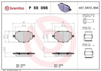Brake Pad Set, disc brake BREMBO P 59 098