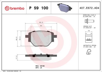Brake Pad Set, disc brake BREMBO P 59 100