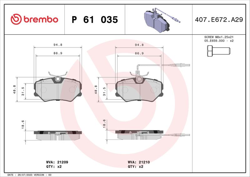 BREMBO P 61 035 Brake Pad Set, disc brake