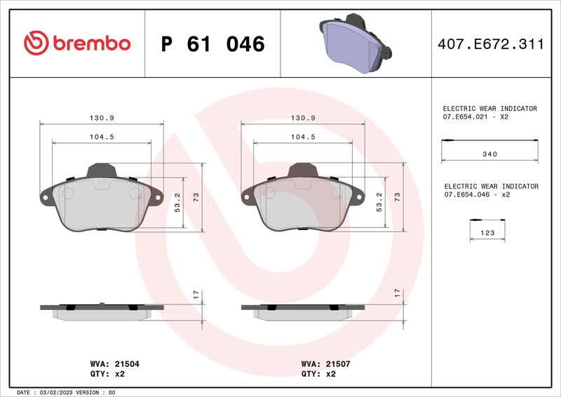 BREMBO P 61 046 Brake Pad Set, disc brake