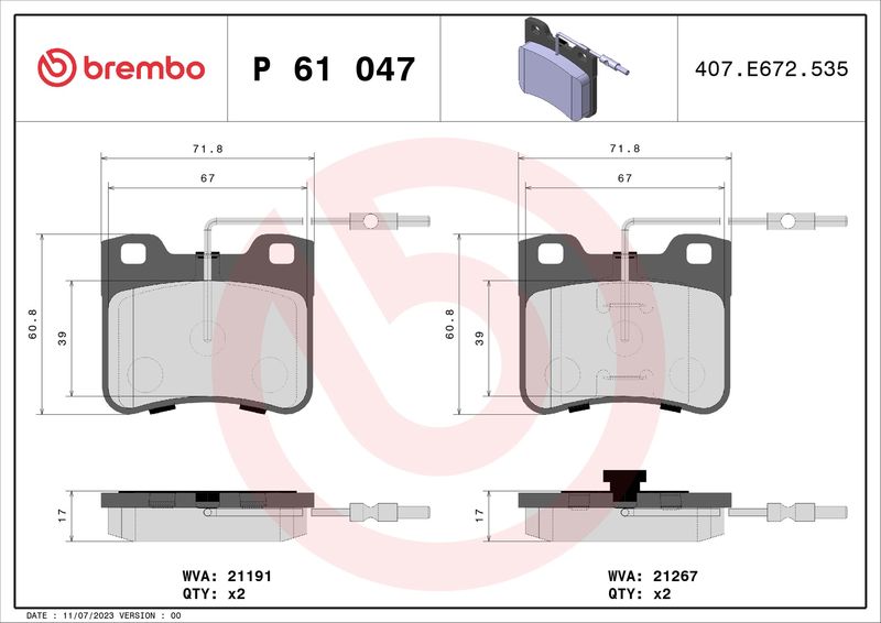 BREMBO P 61 047 Brake Pad Set, disc brake