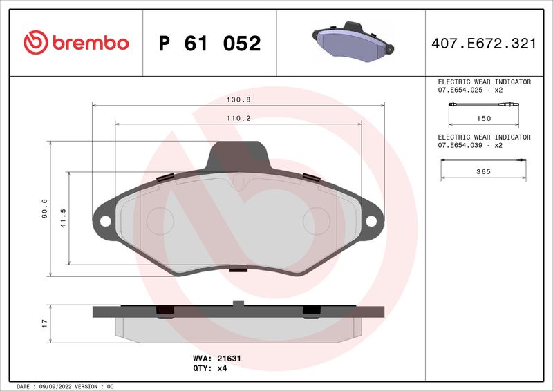 BREMBO P 61 052 Brake Pad Set, disc brake