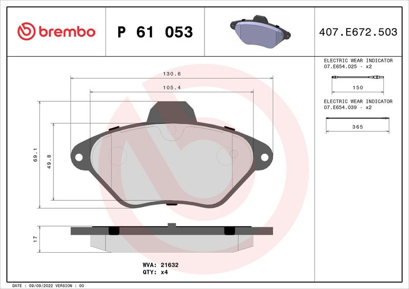 BREMBO P 61 053 Brake Pad Set, disc brake