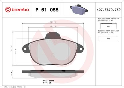 Brake Pad Set, disc brake BREMBO P 61 055