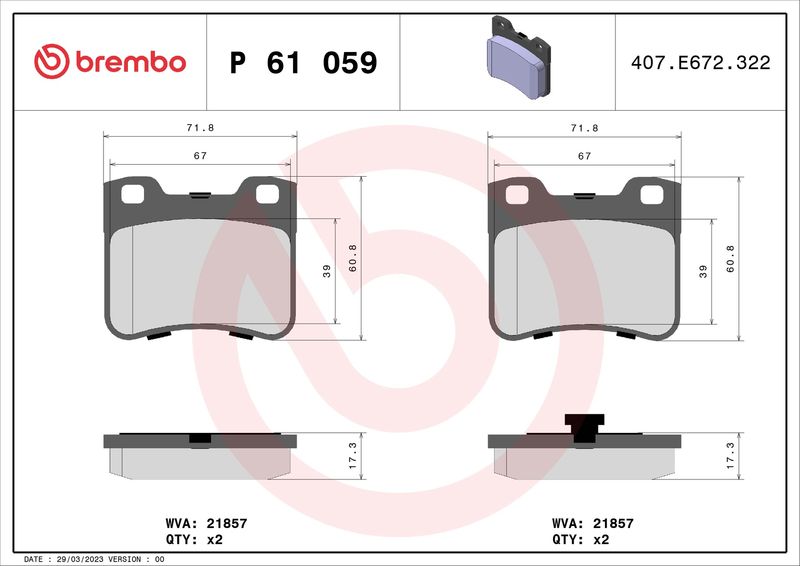 BREMBO P 61 059 Brake Pad Set, disc brake