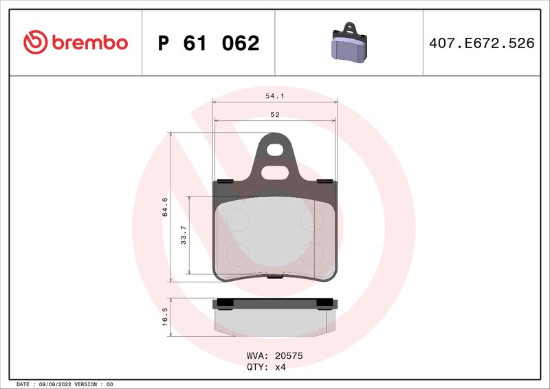 BREMBO P 61 062 Brake Pad Set, disc brake
